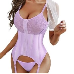 Acelandy purple corset with boning and lace size s/m